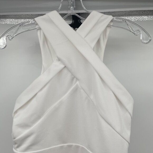 Lulus Halter Sheath Dress Crisscross Neck White Size Small Zip New - Picture 2 of 8
